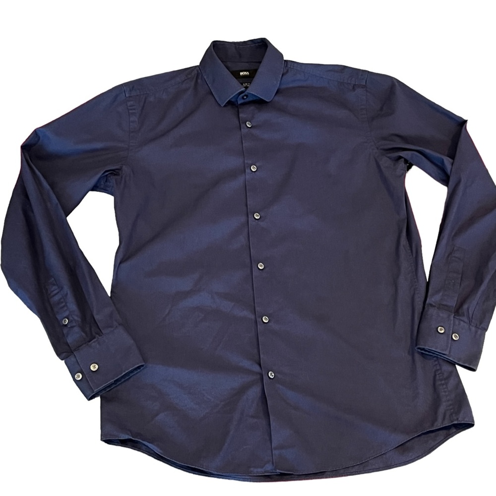 Hugo Boss Navy Slim Fit Easy Iron Button Front Long Sleeve Shirt Size 15.5/39